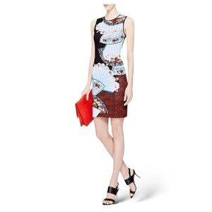 CLOVER Canyon Fan Foulard Print Neoprene Sheath Bodycon Midi dress size Medium